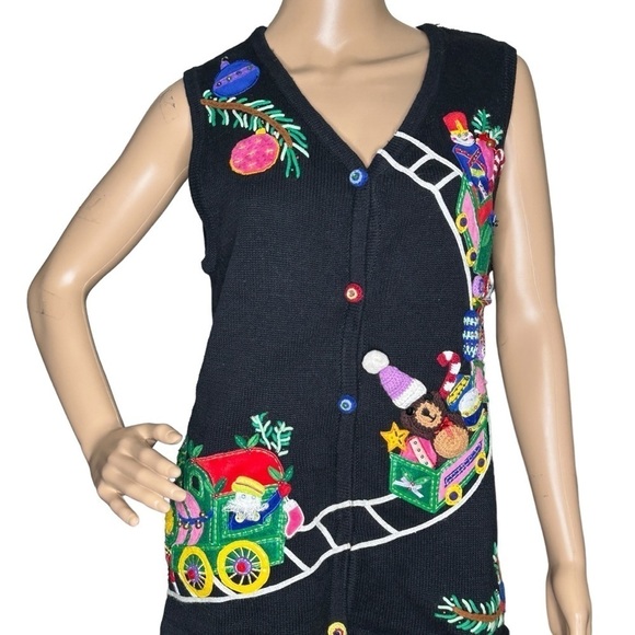 Quacker Factory 3D pop up train Christmas vest small - Picture 1 of 9